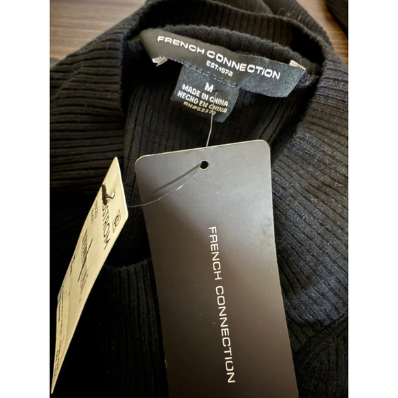 French Connection Black Mock Neck Sweater w/ Sheer Organza Sleeves Size M – NWT - Picture 3 of 4